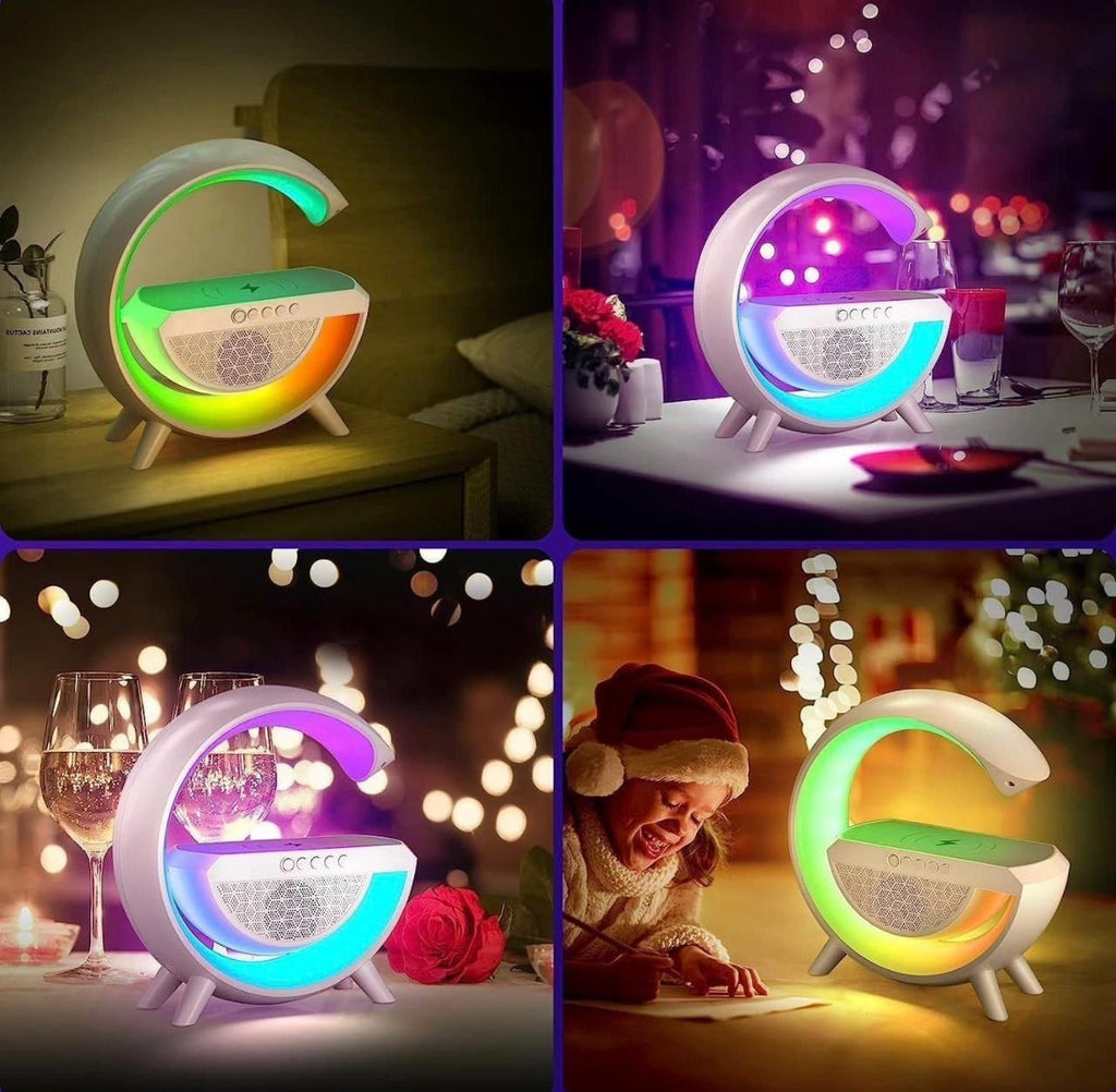 3 IN 1 MULTIFUNCTION G SHAPE LED BLUTOOTH SPEAKER WITH WIRELES FAST CHARGER