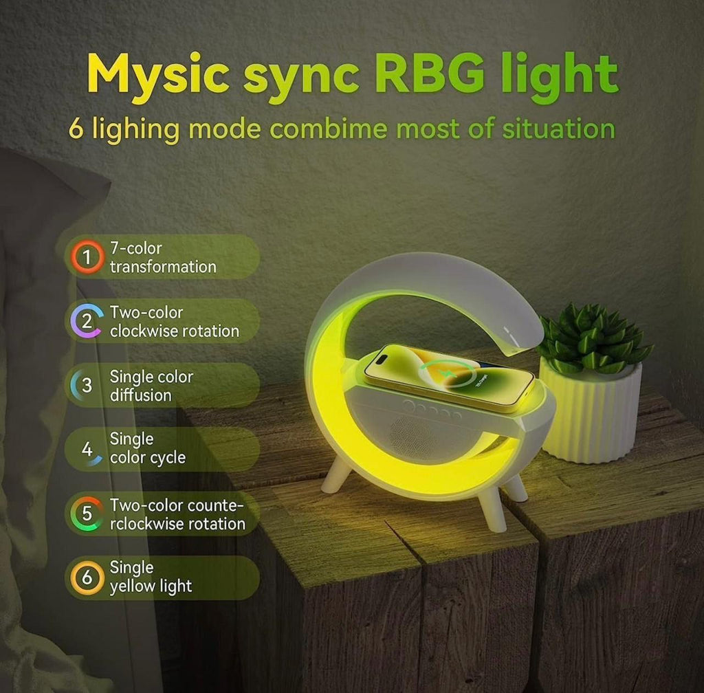 3 IN 1 MULTIFUNCTION G SHAPE LED BLUTOOTH SPEAKER WITH WIRELES FAST CHARGER