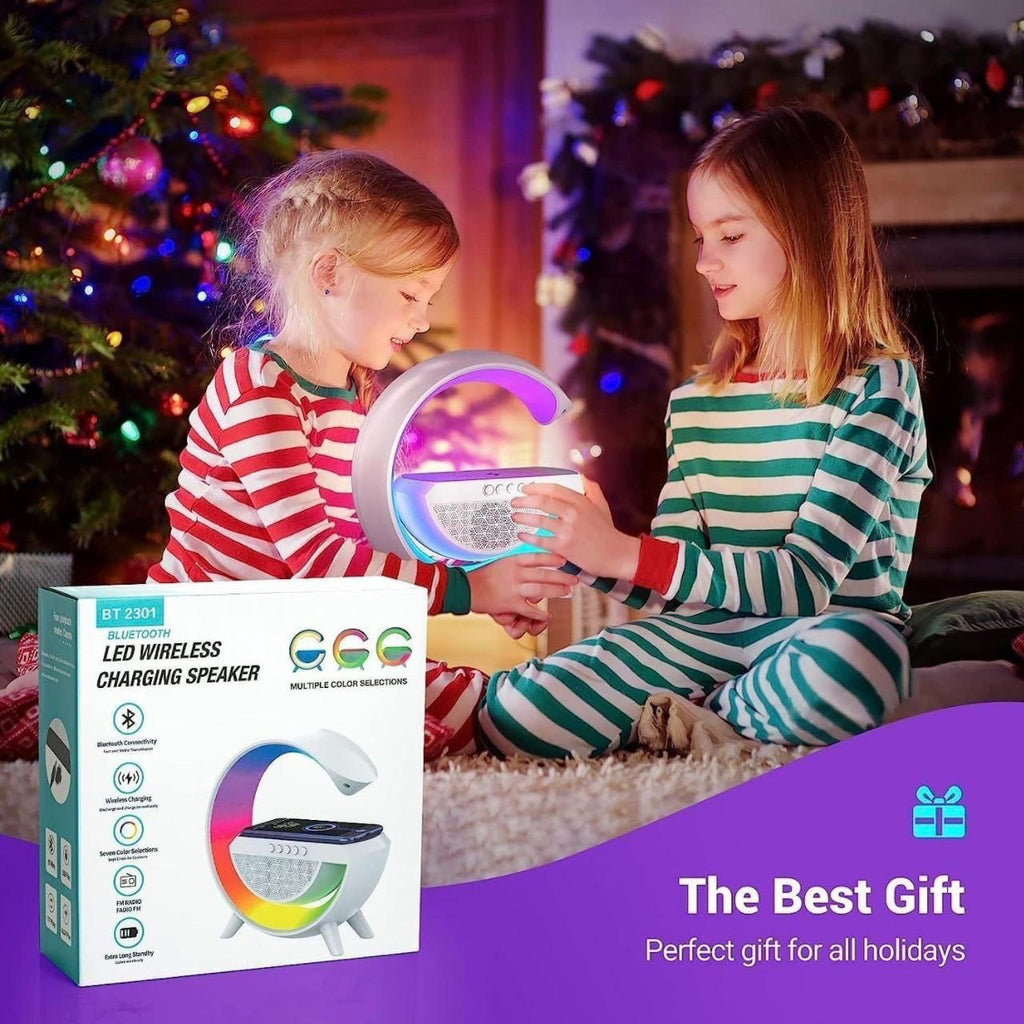 3 IN 1 MULTIFUNCTION G SHAPE LED BLUTOOTH SPEAKER WITH WIRELES FAST CHARGER
